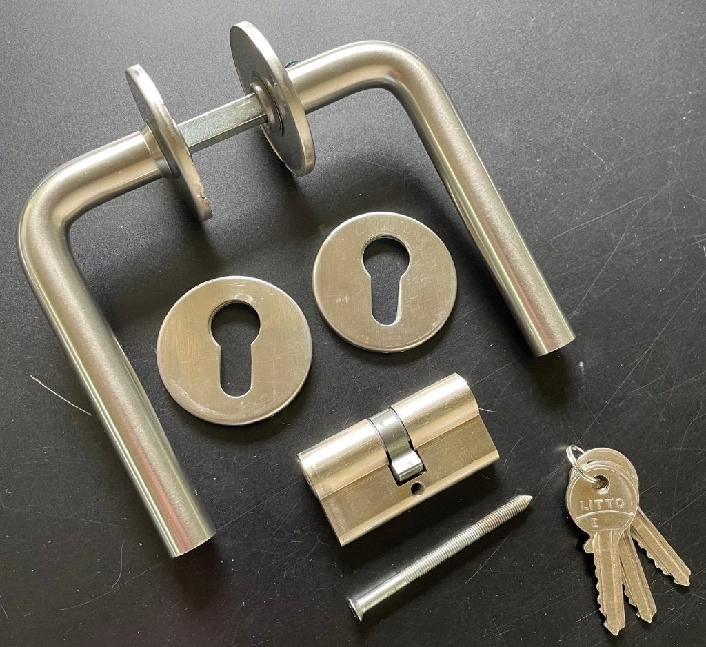 Deurkruk inox + cylinder Litto, Doe-het-zelf en Bouw, Hang- en Sluitwerk, Ophalen, Gebruikt, Inox