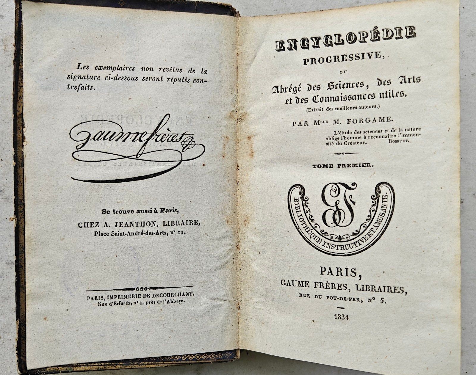 Encyclopédie progressive ou abrégé des Sciences,... 1834., Antiquités & Art, Enlèvement ou Envoi