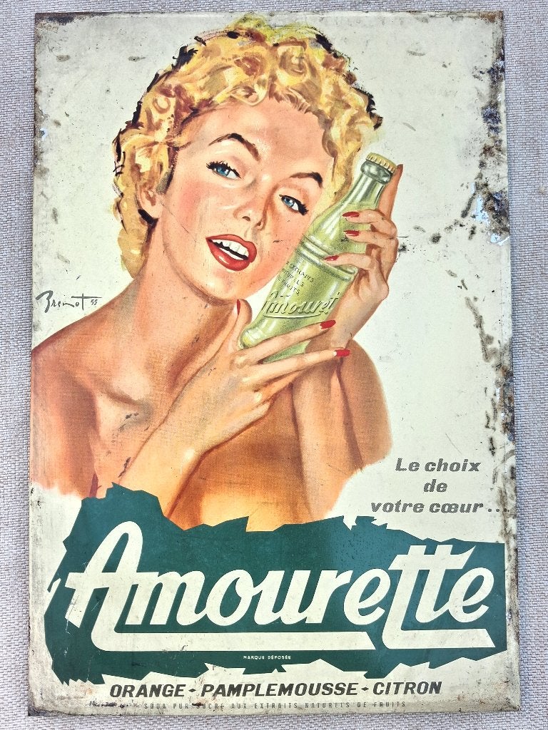 Panneau publicitaire vintage AMOURETTE pour limonade, Enlèvement ou Envoi, Utilisé, Panneau publicitaire