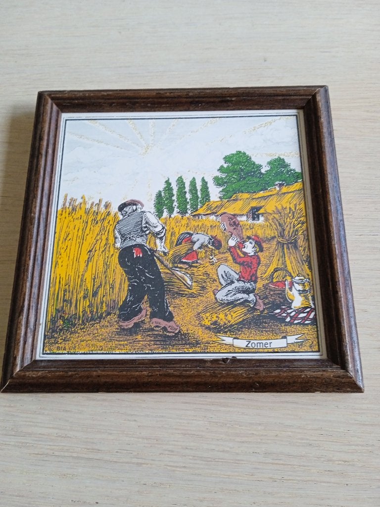 vintage houten kader met keramische tegel in, Vintage, Ophalen of Verzenden, Zo goed als nieuw