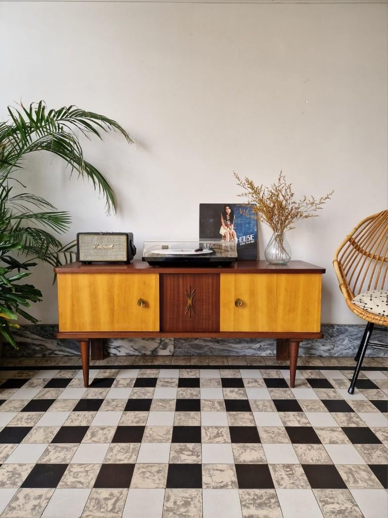 Vintage midcentury dressoir | platenspeler meubel | kast, Ophalen, Gebruikt, 100 tot 150 cm, Vintage midcentury