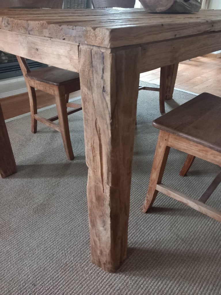vieille table en teck brutale, Teck, 150 à 200 cm, Unieke oud teak Hoffz Aura teakhouten grof robuuste landelijke, Comme neuf