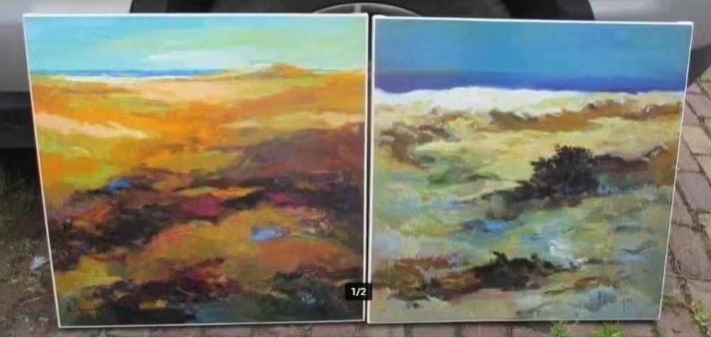 2 Mooie Artprints 'Zee Stand en Duinen' - Gesigneerd, Enlèvement ou Envoi, Comme neuf, Imprimé, Création originale