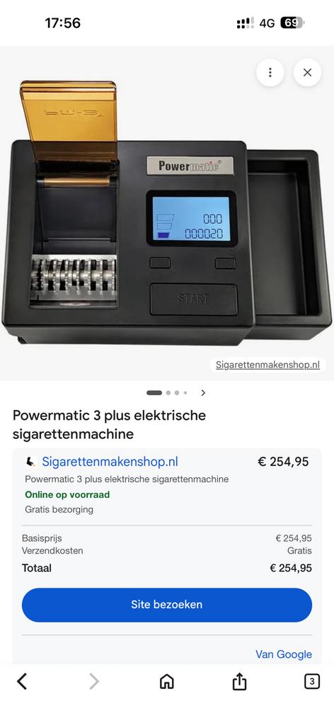 Powermatic 3 Plus Sigarettenmachine, Enlèvement
