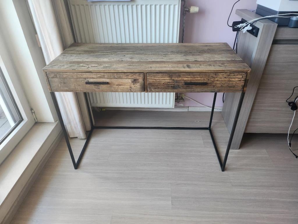 Bureau in gerecycleerde olm, natuurkleur, Huis en Inrichting, Bureaus, Zo goed als nieuw, Computerbureau, Overige merken, Vintage