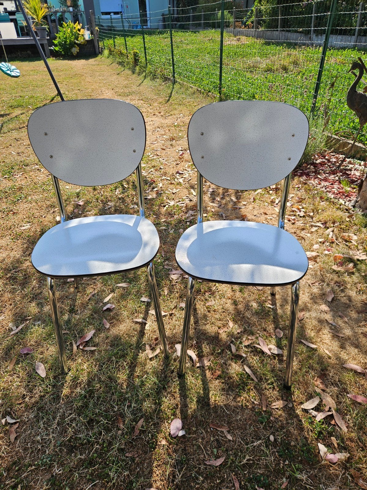 Formica retro stellen 2 stuks, Huis en Inrichting, Stoelen, Ophalen, Grijs, Kunststof