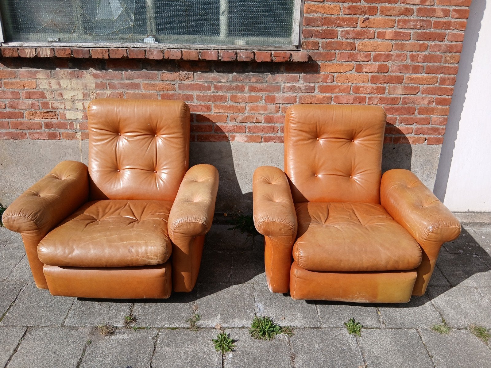 Vintage lederen armstoelen., Ophalen of Verzenden