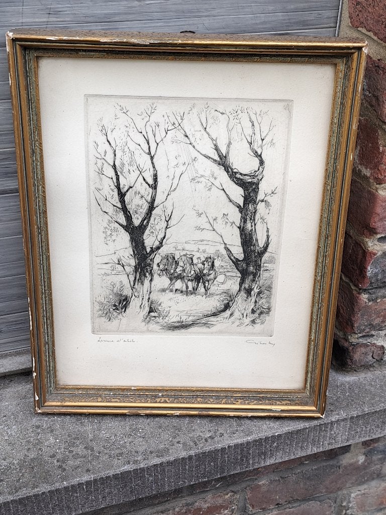 Eau forte epreuve d artiste signe gibon marcel, Antiek en Kunst, Kunst | Etsen en Gravures, Ophalen of Verzenden, Gravure, Dubbele gravure