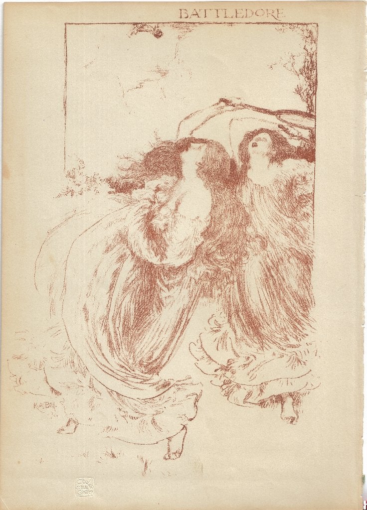 Laura Anning Bell autolitho "Battledorf", uitgave The Studio, Antiquités & Art, Enlèvement, Lithographie, Estampillé, Portraits et figures