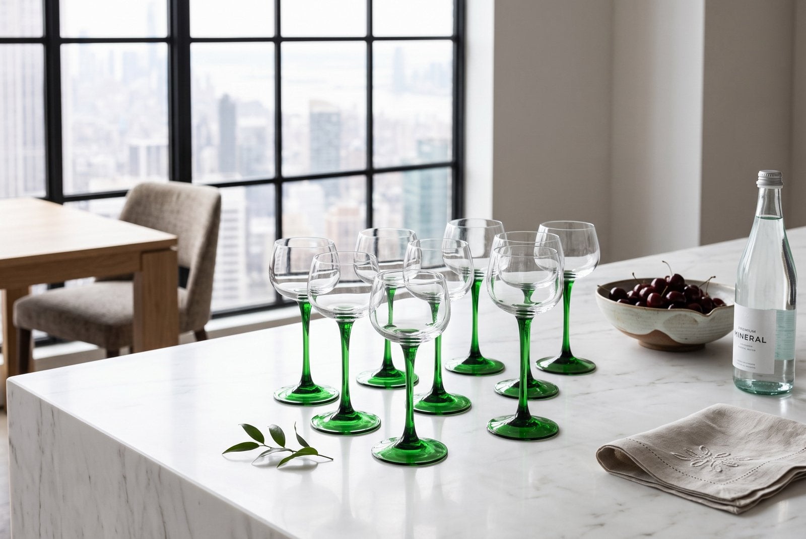 Set van 10 vintage groen glazen wijnglazen Luminarc Elzas, Antiek en Kunst, Ophalen
