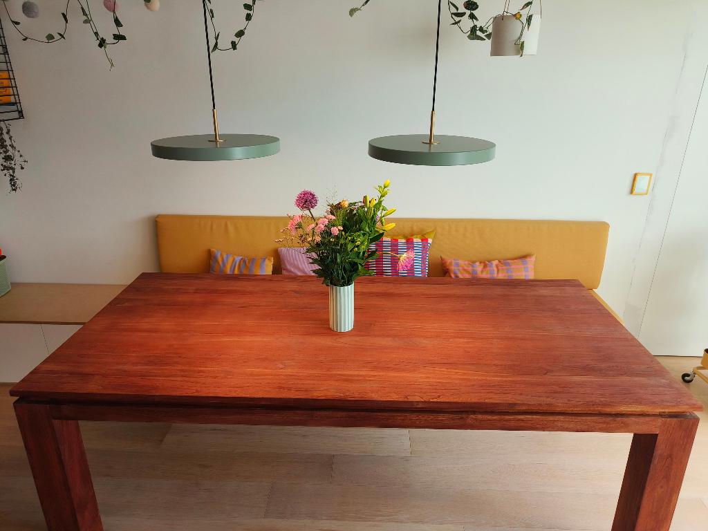 Teak eettafel, Huis en Inrichting, Tafels | Eettafels, Ophalen, Gebruikt, Teakhout, 200 cm of meer