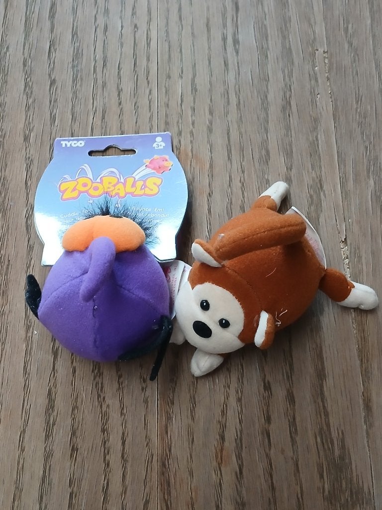 Vintage Tyco Zooballs Knuffels Set - Jaren 90 Plush, Neuf, Avec étiquette, Brun, Overige karakters