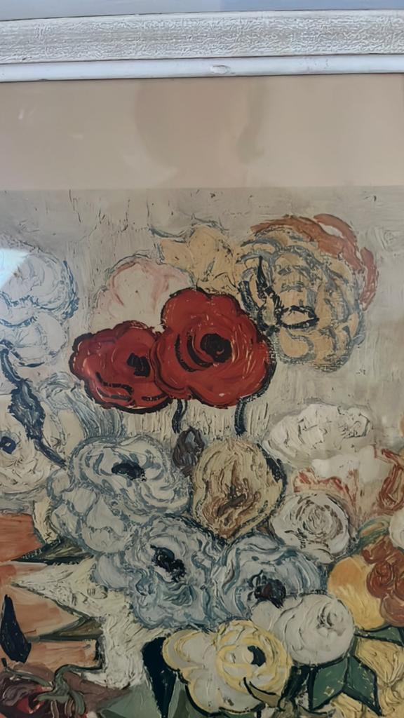 Litho bos bloemen getekend Hen, Antiquités & Art, Enlèvement