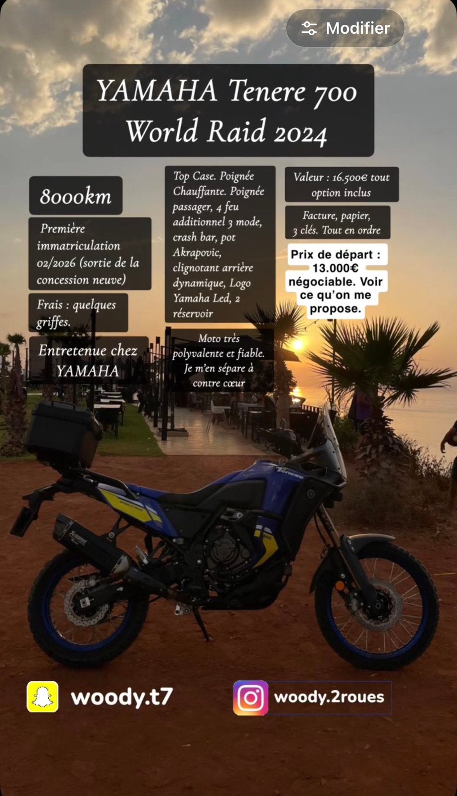 YAMAHA TENERE 700 World Raid 2024, Occasion, Plus de 35 kW, 2 cylindres, Particulier
