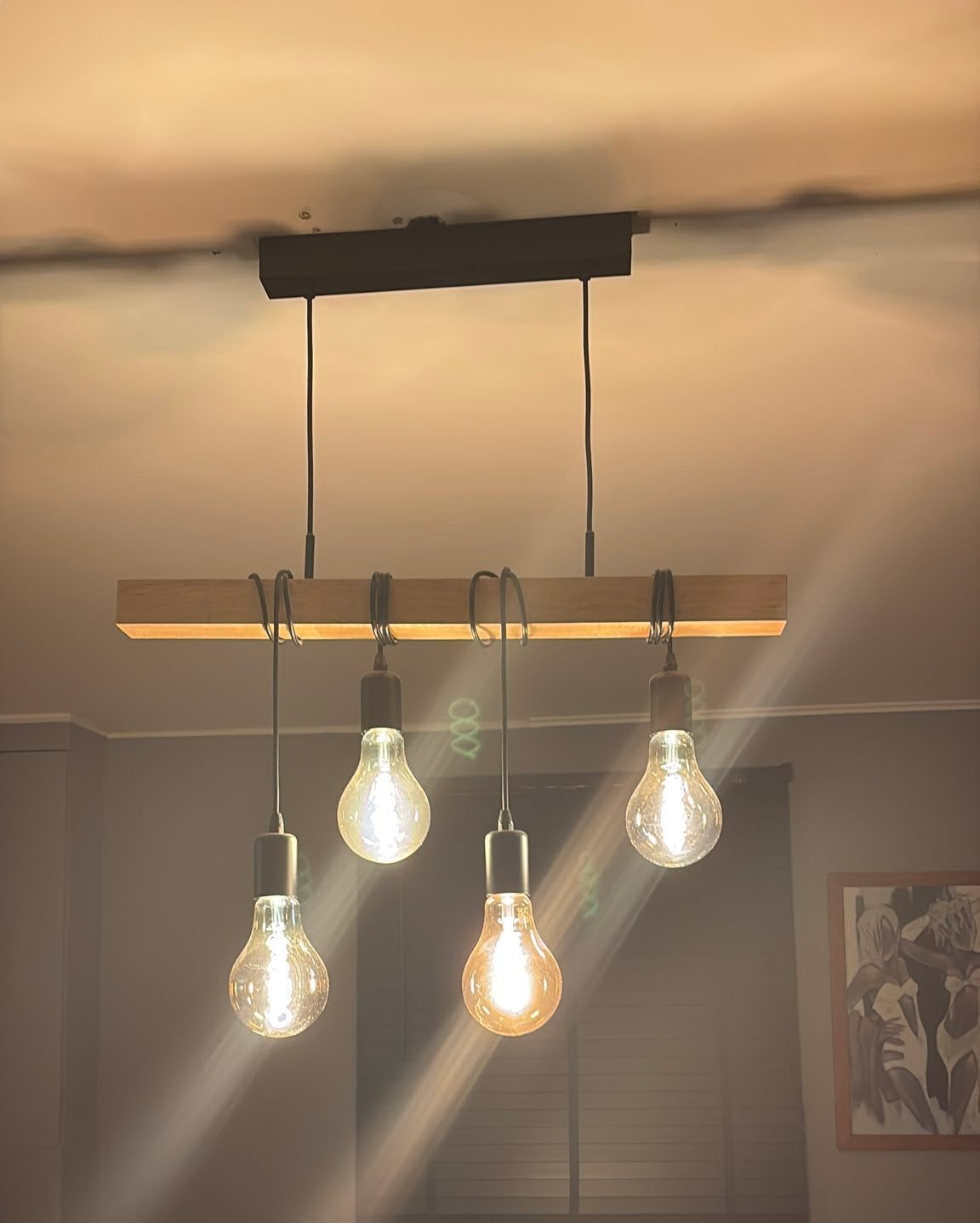 Houten balkophanging in industriële stijl, Huis en Inrichting, Lampen | Hanglampen, Ophalen, Zo goed als nieuw, Hout