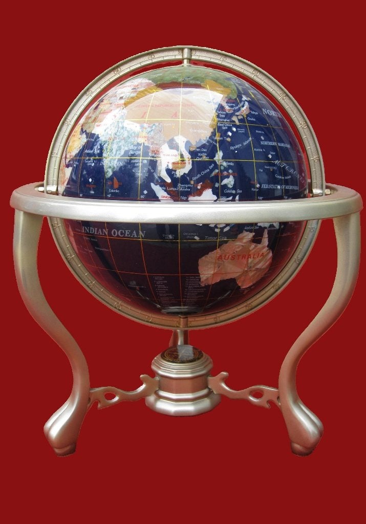 Prachtige wereldbol in half-edelsteen., Antiek en Kunst, Ophalen