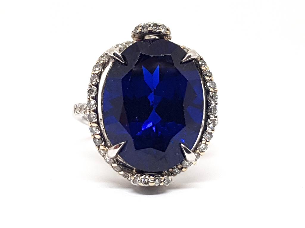 Diamant Saffier Ring 5.70ct., Bijoux, Sacs & Beauté, Bagues, Neuf, Femme, 17 à 18, Jaune, Or, Avec pierre précieuse, Enlèvement ou Envoi