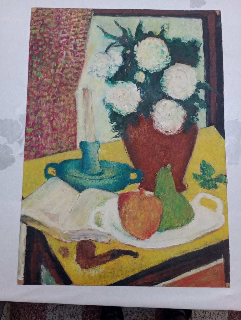 Serge Montegnies Stilleven schilderij 50x70, N693, Antiek en Kunst, Kunst | Schilderijen | Modern, Ophalen of Verzenden, Gesigneerd