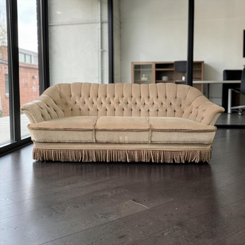 Vintage beige zetel / canapé / bank met franjes, Ophalen