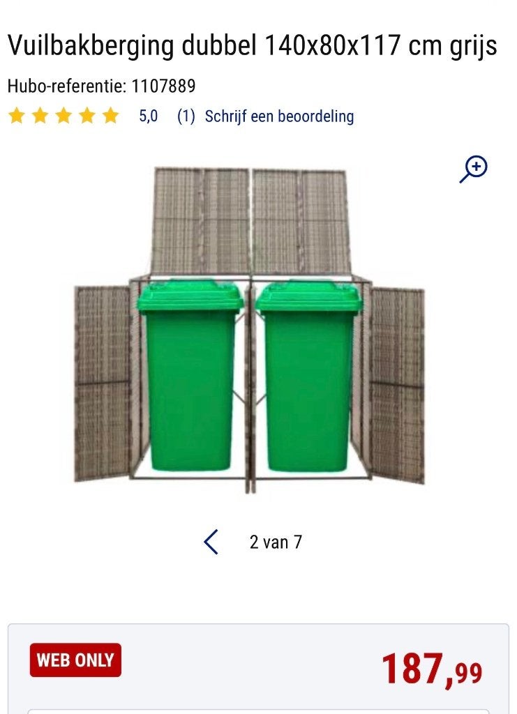 Vuilbak berging dubbel, Tuin en Terras, Ophalen, Nieuw, Kunststof, Containerberging