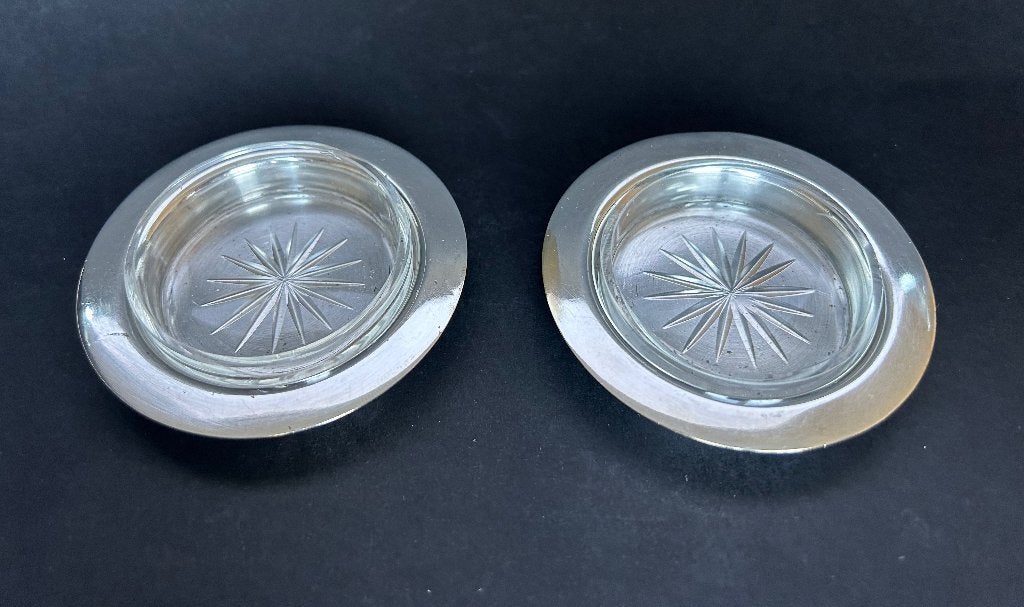 2 boterschaaltjes verzilverd - kristal, Enlèvement ou Envoi, Cristal, Argenté
