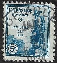 1 Postzegel USA 1933 Tadeusz Kosciuszko, Ophalen of Verzenden, Gestempeld, Noord-Amerika