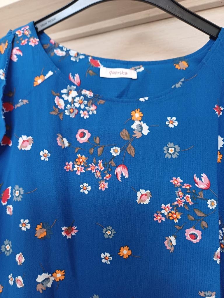 Blouse bleu paprika à épaules dénudées Mt4=52, Enlèvement ou Envoi, Comme neuf, Chemisier ou Tunique, Paprika