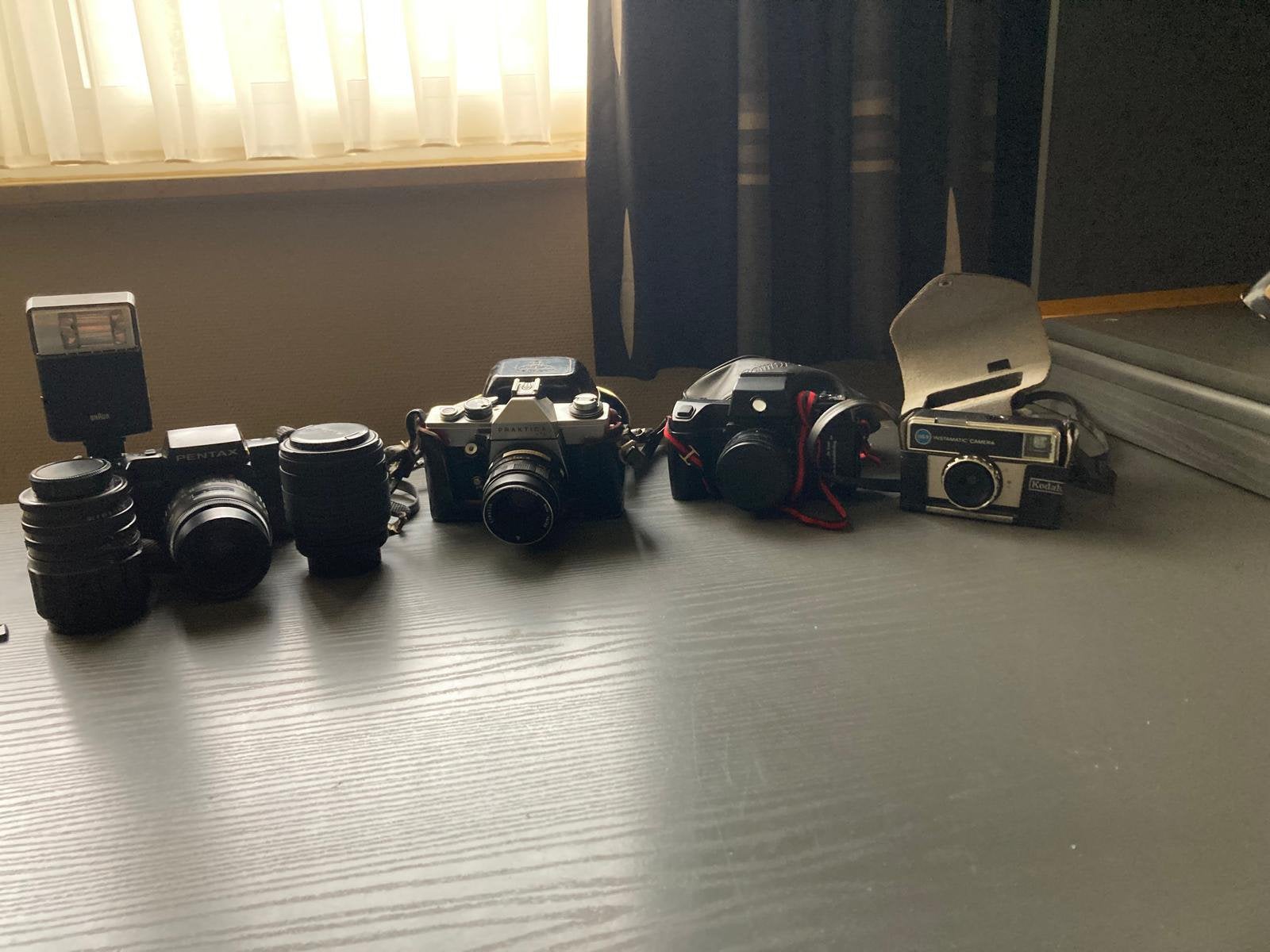 Old school cameras praktica pentax kodak