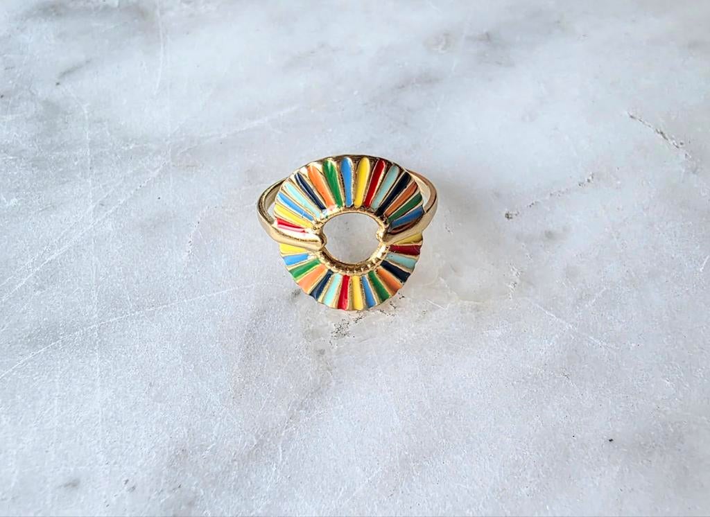 Gouden roestvrijstalen regenboog  ring, Ophalen of Verzenden