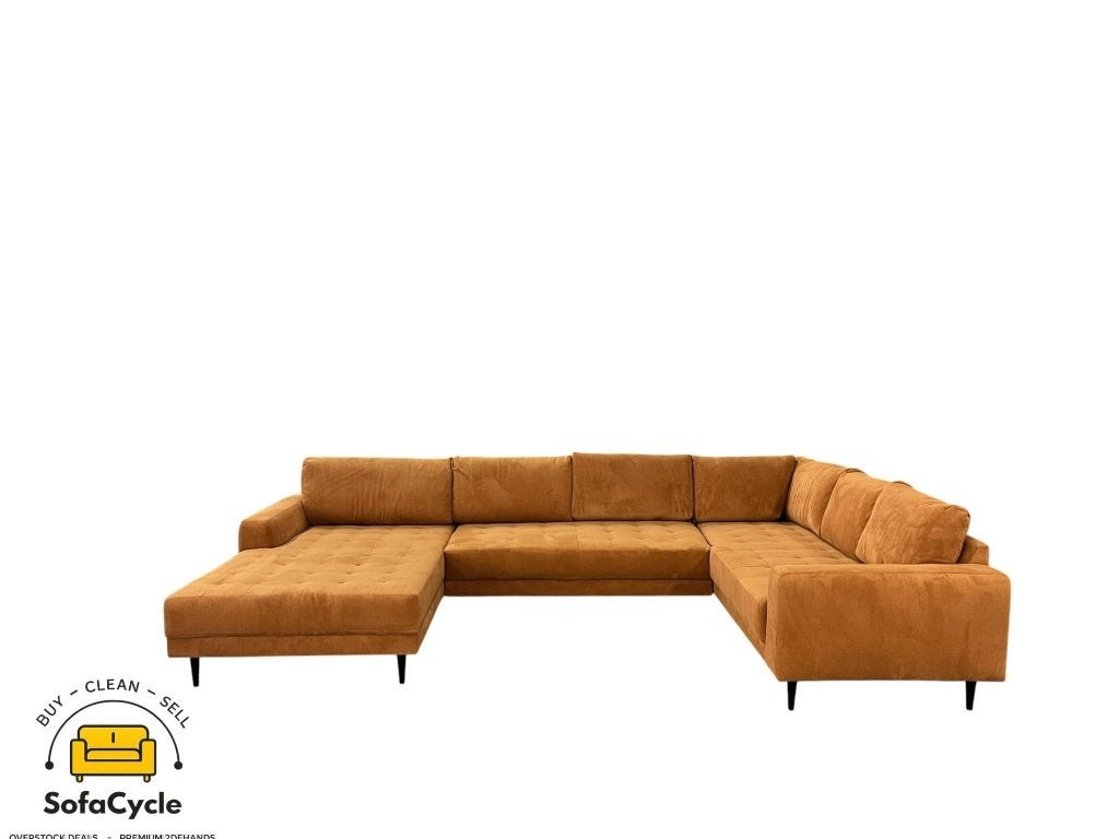 Siège en U XL côtelé cognac, capitonné — neuf, Enlèvement ou Envoi, SofaCycle VOF, Utilisé, Zonnestraat 223-229, 9600 Ronse, België