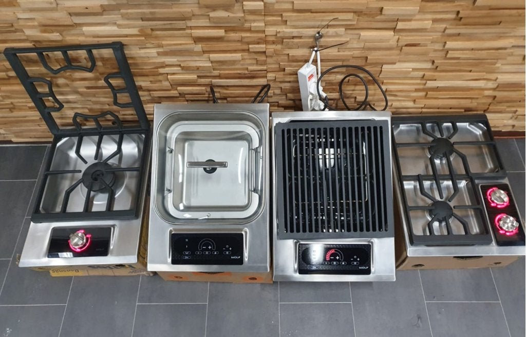 Luxe Wolf inbouw Steamer Wokbrander 2pits & elektrische gril, Elektronische apparatuur, Kookplaten, Niet ingevuld, Niet ingevuld