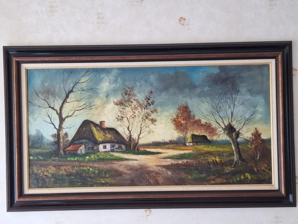 Schilderij met houten kader, Ophalen, Gebruikt, 125 cm of meer, Schilderij