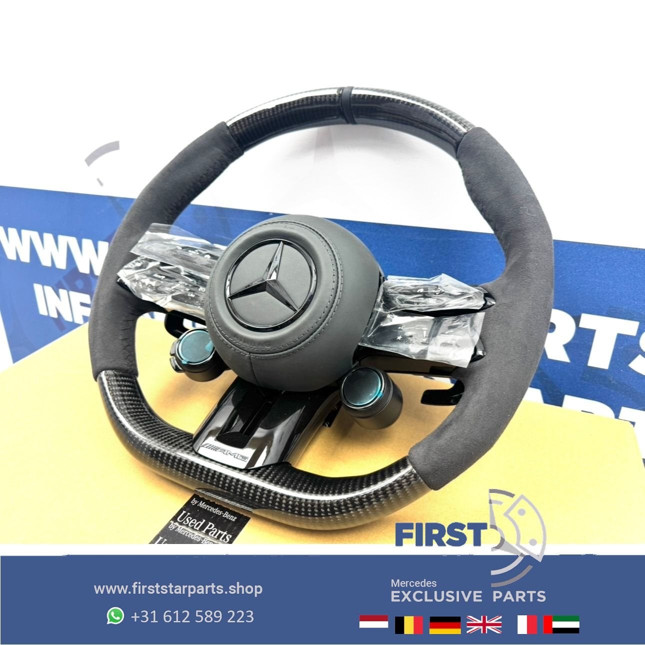 AMG CARBON STUUR + QUICK RESPONS KNOPPEN A35 A45 CLA45 C63 E, Gebruikt, -, Ophalen of Verzenden, -