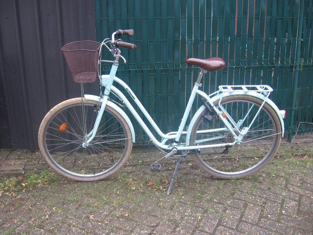 28 inch groene Btwin damesfiets met mandje , 6 versnellingen, Fietsen en Brommers, Gebruikt, Velgrem, Versnellingen, 50 tot 53 cm