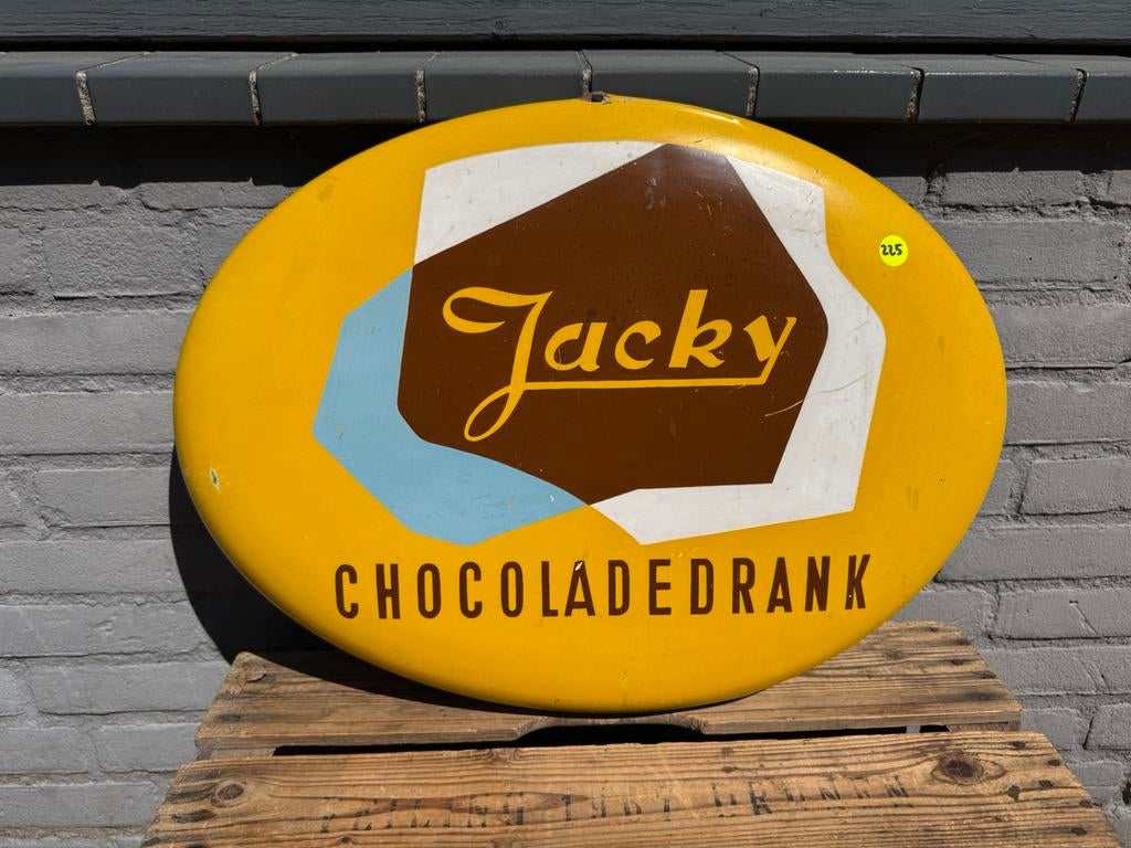 Jacky Chocolademelk reclamebord, Ophalen of Verzenden, Gebruikt, Reclamebord
