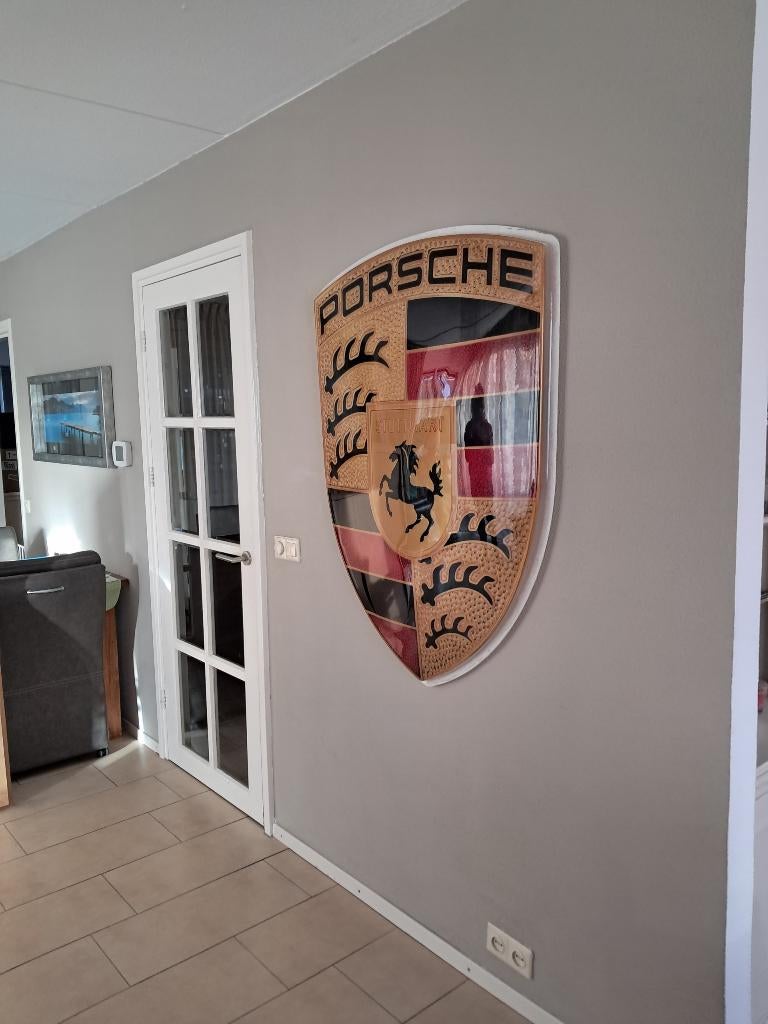 Originele Porsche reclame lichtbakplaat oude Logo jaren 80e, Verzamelen, Ophalen, Gebruikt, Reclamebord