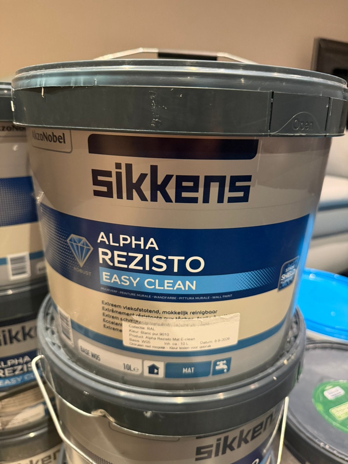 Sikkens Alpha Resisto Easy Clean 10L — RAL 9010, Ophalen, 5 tot 10 liter, Wit, Nieuw