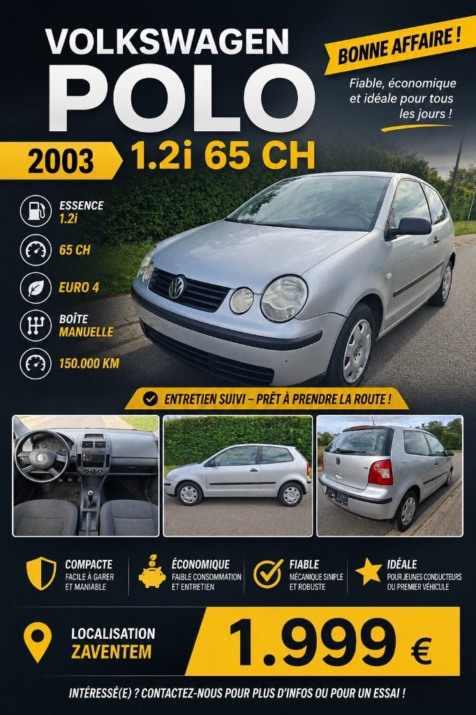 Vw Polo 1.2i 12V – 65 Ch – Essence – Euro4, Autos, Argent ou Gris, Achat, Boîte manuelle, 5 places