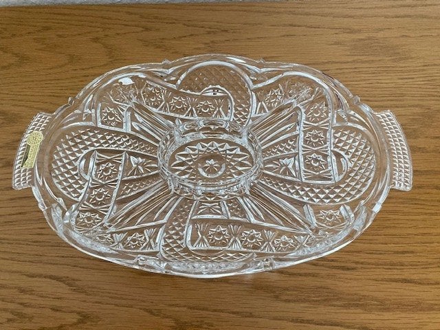 Plat à snack en cristal (cristal de Bohême), Antiquités & Art, Enlèvement ou Envoi