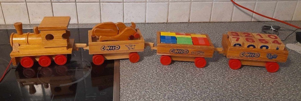 Vintage houten speeltrein., Ophalen of Verzenden