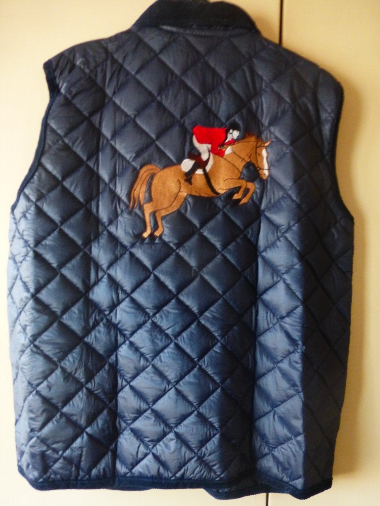 Mouwloos damesjack met geborduurd paard en ruiter T: L/XL, Dieren en Toebehoren, Blauw, L, Overige merken, Nieuw