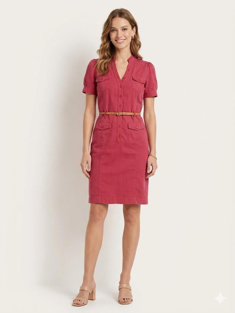 Tencel rode jurk talking french maat 38, Ophalen of Verzenden, Maat 38/40 (M)