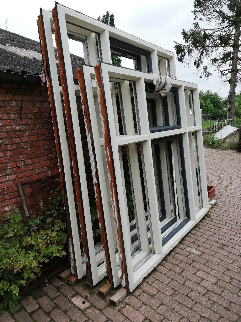 5 kunststof kozijnen 203,5x228br en 253x228br EN deur, Enlèvement, Comme neuf, Synthétique, Châssis de fenêtre