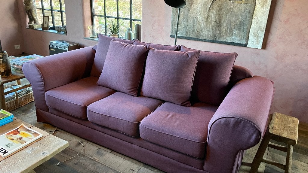 sofa + poef, Huis en Inrichting, Ophalen, Hout, 100 tot 125 cm, Rechte bank
