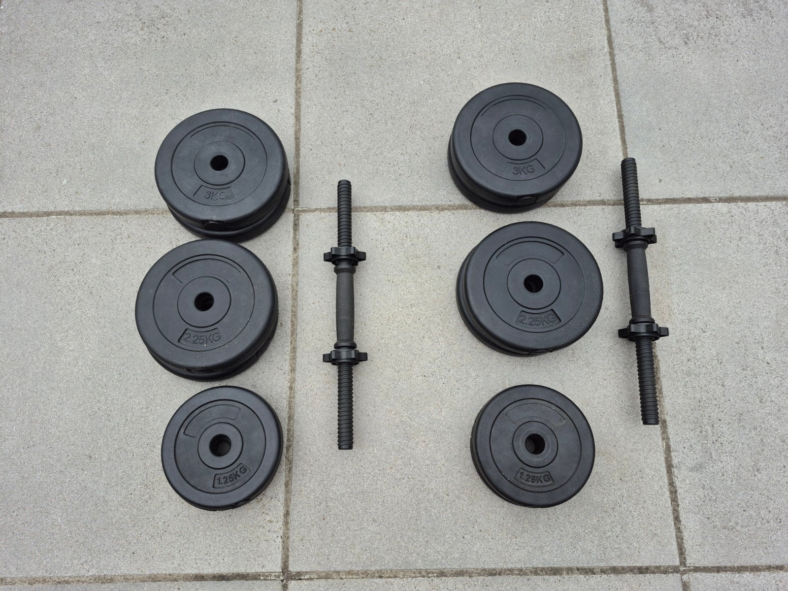 Kunststof halterset gewichten dumbbells met 2 stangen, Enlèvement, Utilisé, Set d’haltères