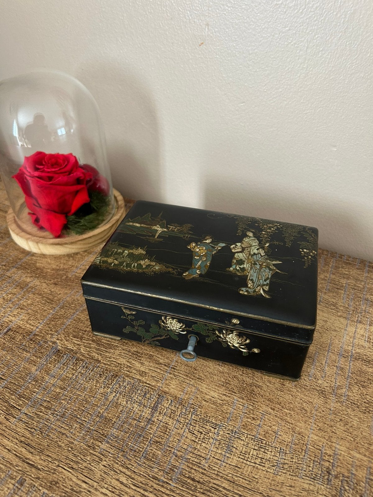 Boîte de Table Japonaise Ancienne Incrustation Or18K (Zogan), Enlèvement, Or