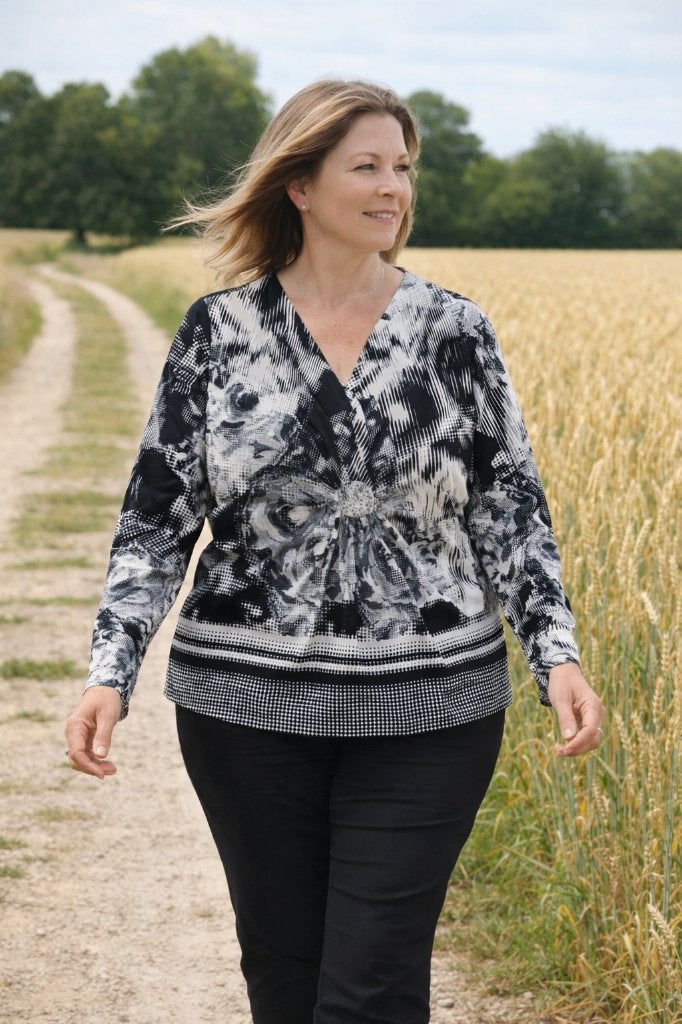 M308. Blouse Mayerline noir et blanc  Taille 48, Kleding | Dames, Mayerline, Wit, Maat 46/48 (XL) of groter, Ophalen of Verzenden
