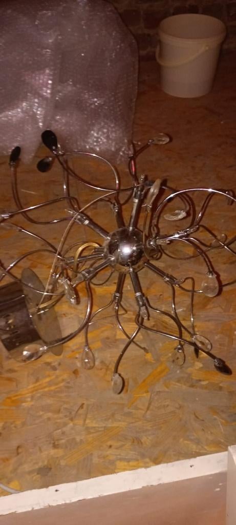 Vintage Chrome Spider Kroonluchter–Mid-Century –Kristalglas, Ophalen