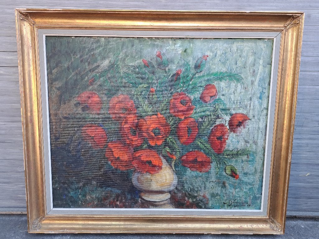 Huile sur toile fleurs signe Edmond defroyennes, Enlèvement ou Envoi, Fleurs, Toile