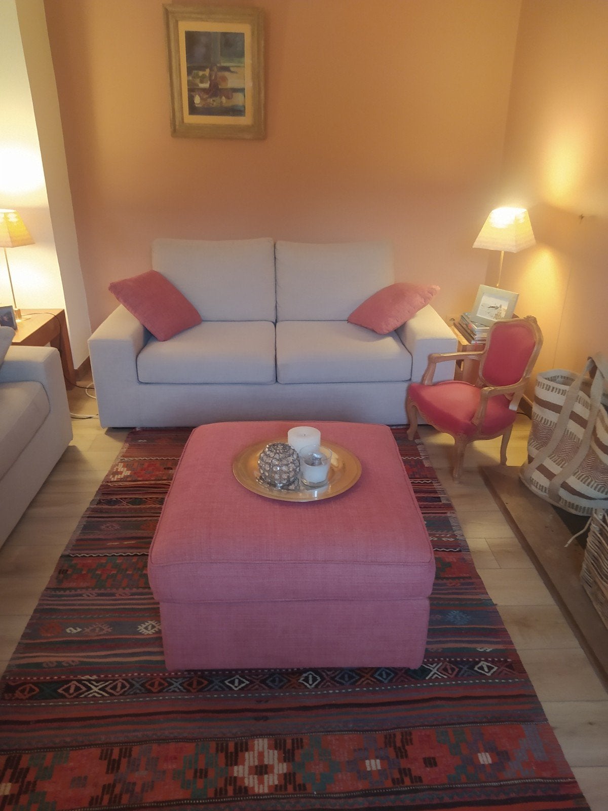Canapés 2 et 3 places beige + pouf 77x69cm brique., Maison & Meubles, Canapés | Coins salons complets, Comme neuf, Tissus, Enlèvement